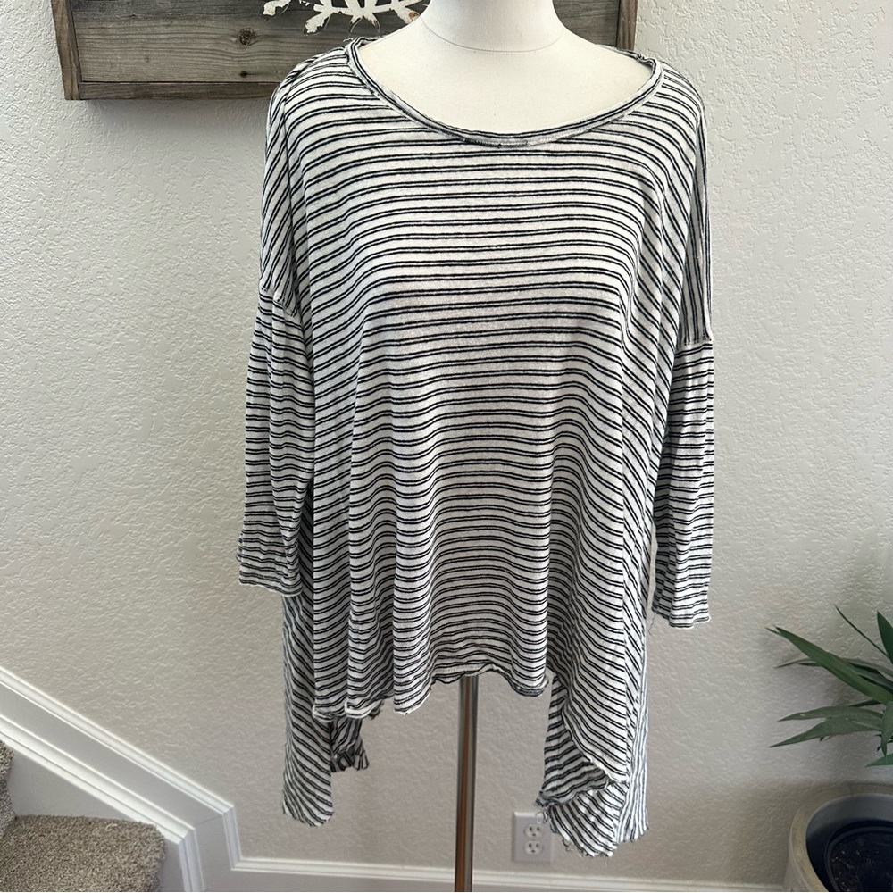 Free People We The Free Striped Black and White Women's Top Frayed hem size M/L